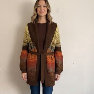 Vintage-Inspired Earth Tone Striped Cardigan | Chunky Knit Open-Front